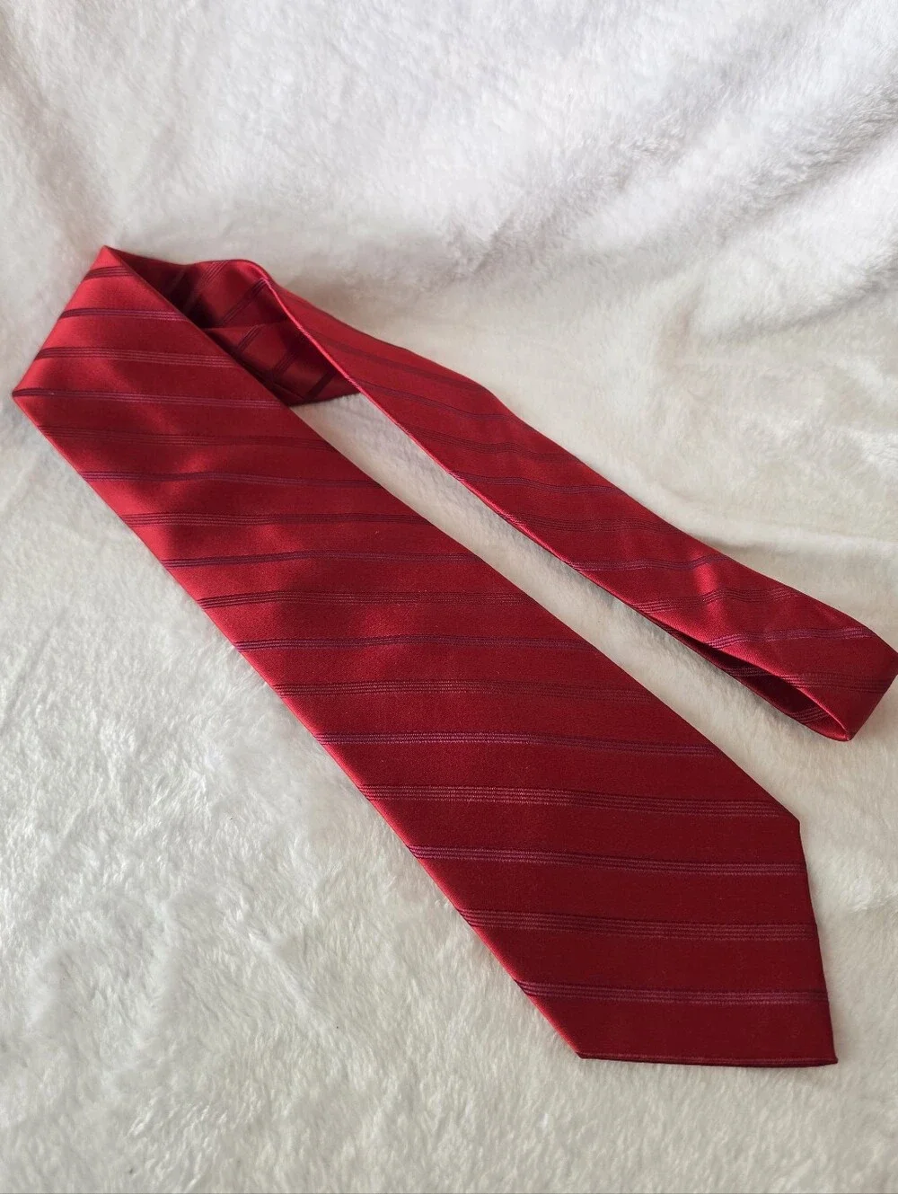 Jones New York Necktie Red Diagonal Stripe Men's Silk Tie